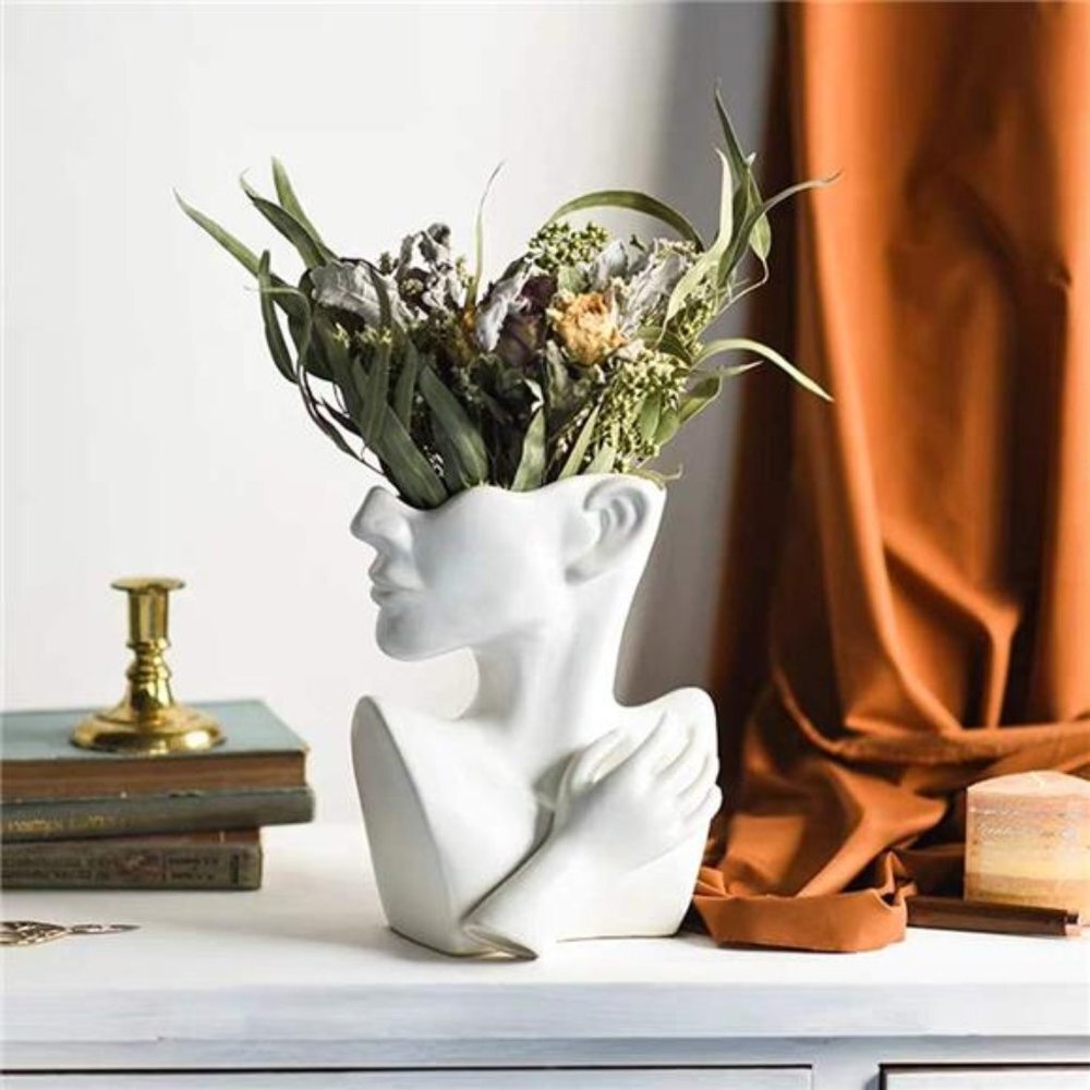 Ceramics Statue Flower Vase Face Pots Bust Head Shaped for Birthday Gifts Home